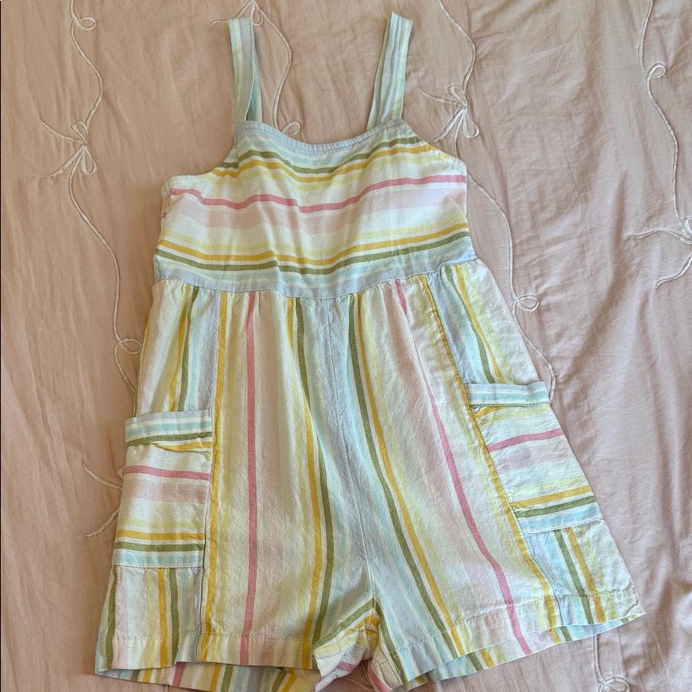 Girls' Pastel Striped Romper - Yellow, Pink & Blue